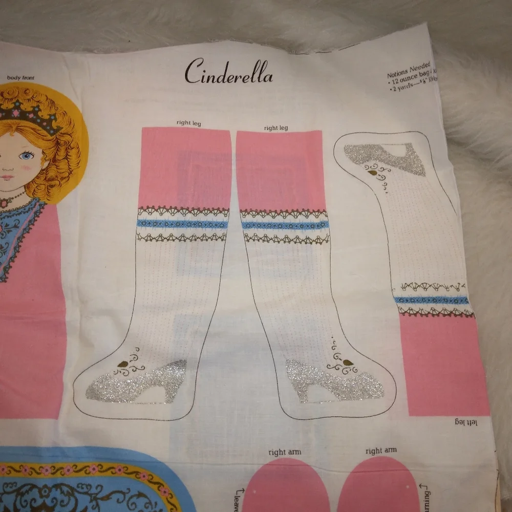 FABRIC Story Book Cinderella Cut & Sew doll w/ glass slipper pillow. NEW